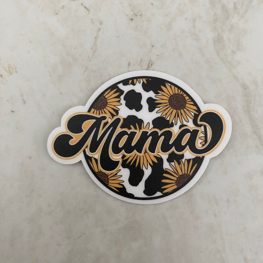 Vinyl Sticker - Mama - Sunflower & Cow Print