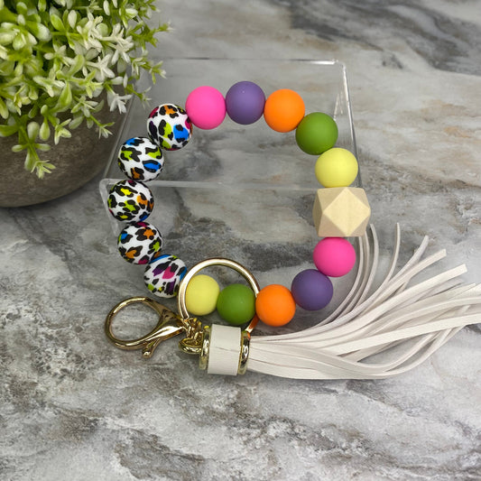 Silicone Bracelet Keychain - Rainbow Animal Print