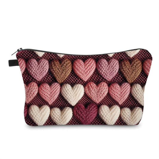 Pouch - Knit Hearts On Maroon