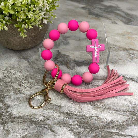 Silicone Bracelet Keychain - Jesus, Dusty & Hot Pink