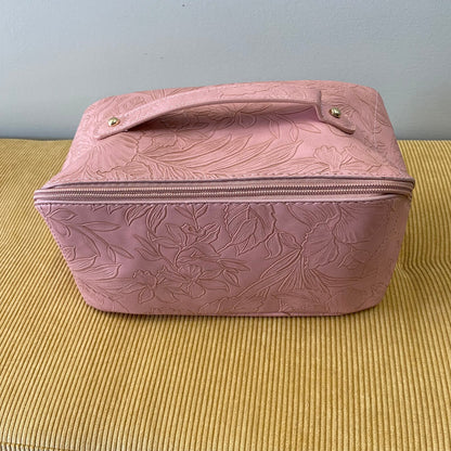 Oversized Lay Flat Cosmetic Bag - Embossed Floral