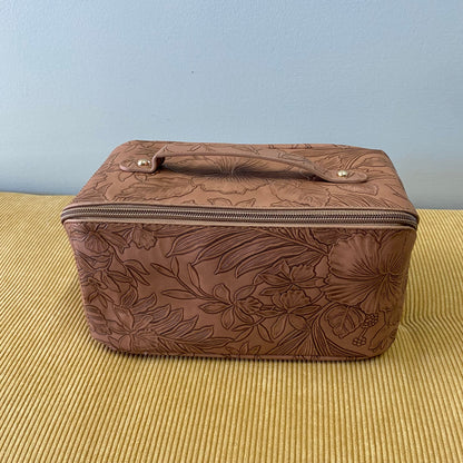 Oversized Lay Flat Cosmetic Bag - Embossed Floral