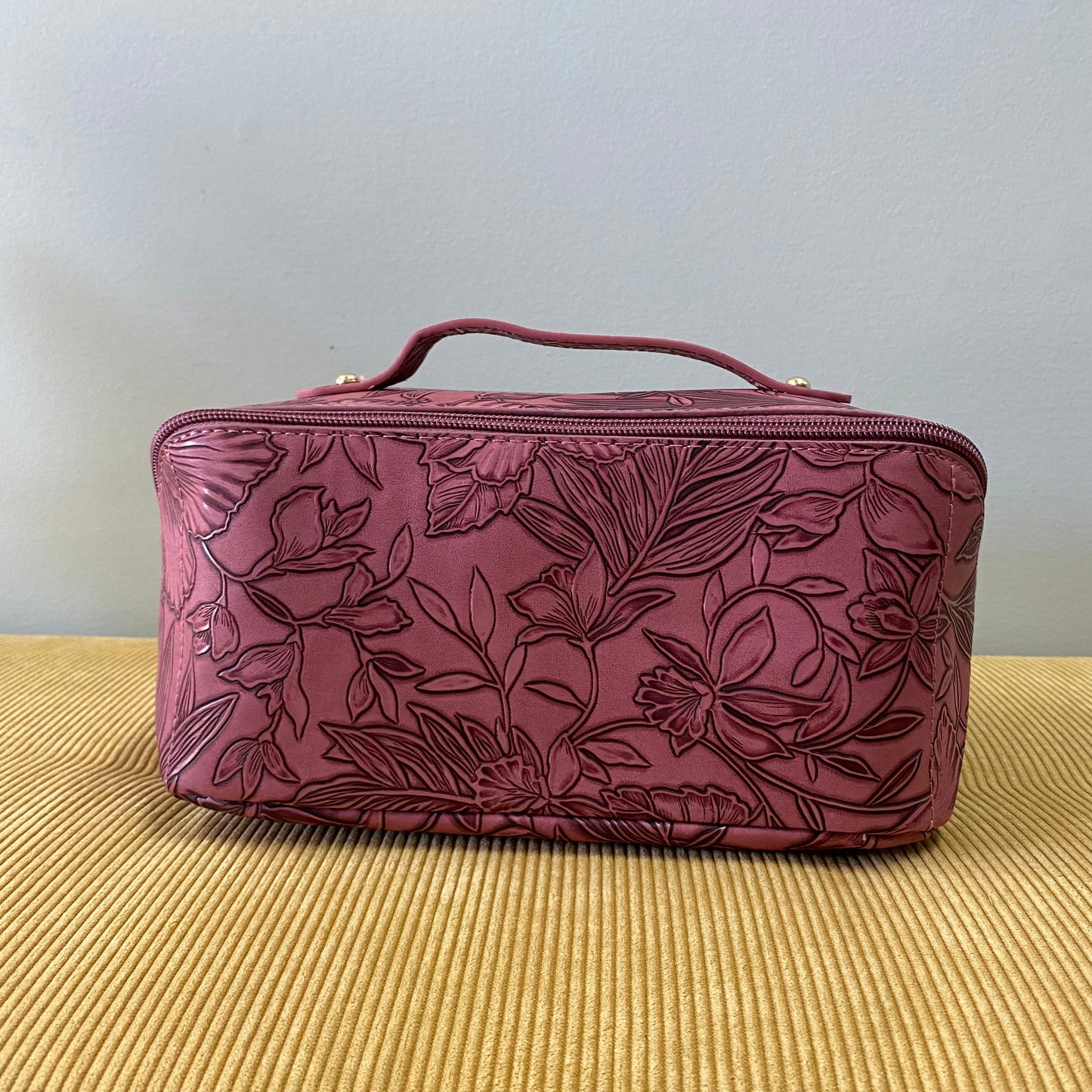 Oversized Lay Flat Cosmetic Bag - Embossed Floral